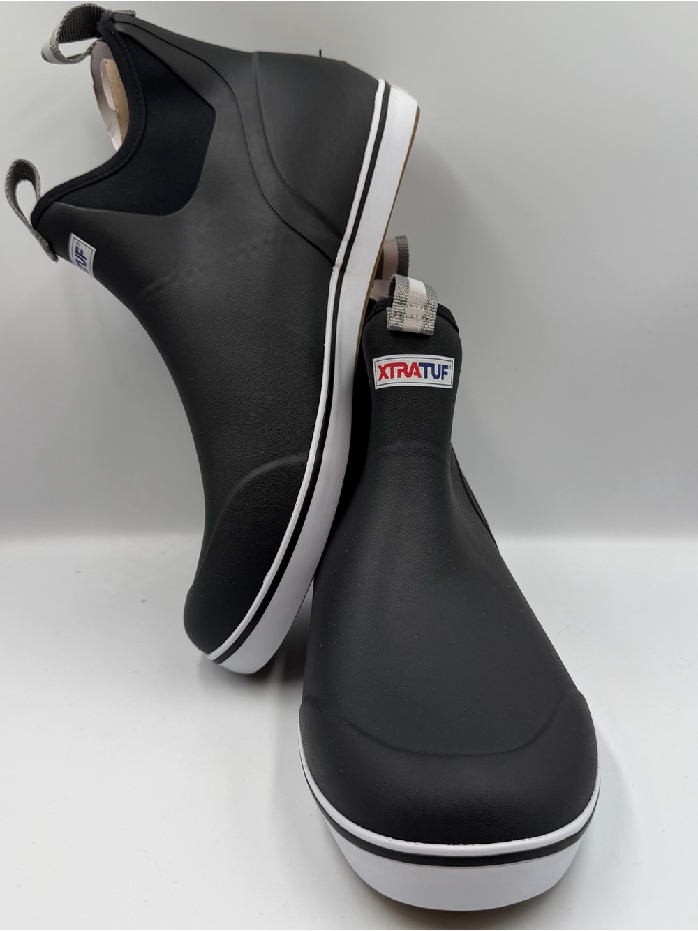 XtraTuf Ankle Deck Boot Mens 13 Black White Waterproof Double Pull Tabs